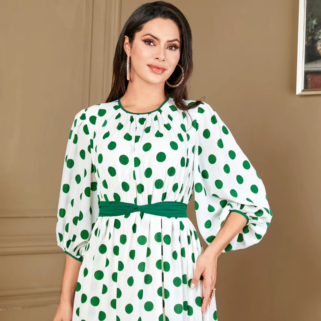 green emerald velvet dress Polka Dots Summer Dress KOSARA