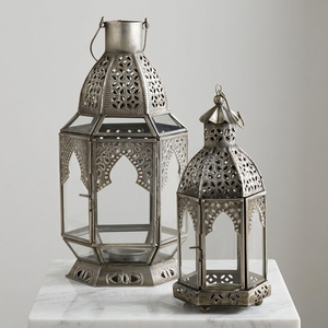 Hot Selling Moroccan Candle <b>Lantern</b> Set with Rustic <b>Silver</b> Metal Frame Clear Glass for Farmhouse Living Room Decor - Product Image 1