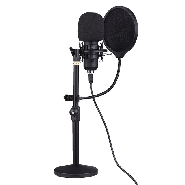 Professional Desktop USB Condenser Microphone with Flat Head High Sampling Rate Monitoring Function Plug-And-Play Capacitor Mic