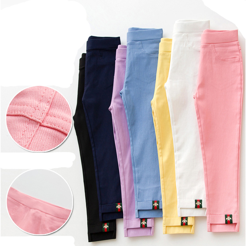 Ghette dei bambini delle ragazze della matita di stirata pantaloni del bambino Sottile di fabbrica offerta speciale di colore della caramella carino ape ricamo dei jeans