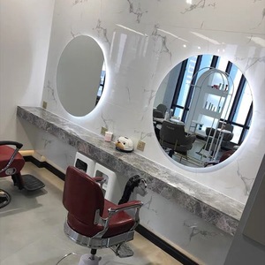 Miroir Rond Tendance pour <span class=keywords><strong>Salon</strong></span> de Coiffure et Barbier, Mural Simple Face avec Éclairage LED - Product Image 4