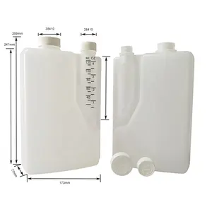 Dispenser Plastik Dua Ruang HDPE Alami 2 Liter Botol Leher Kembar dengan 4 Oz Ruang Dosis, 38Mm & 28Mm