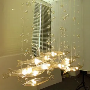 מלון זכוכית דגי צורת אמנות דקו אורות תליון מנורה מודרני LED תקרת נברשת תאורה מקורה מטבח מתקן אור
