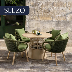 Ensemble <span class=keywords><strong>de</strong></span> <span class=keywords><strong>table</strong></span> à manger ronde <span class=keywords><strong>d</strong></span>'extérieur <span class=keywords><strong>de</strong></span> luxe moderne 2026 avec chaises, en aluminium léger et durable, tissu nordique imperméable, pour villa - Product Image 3
