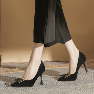 Escarpins noirs à bout pointu et talon aiguille avec boucle décorative, chaussures de bureau confortables à talon haut pour femmes, tailles 35 36 37 38 - Product Image 4