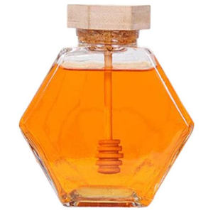 Unique Shape 250g 500g 1000g Empty Honey Bottles Clear Honey Comb <b>Glass</b> Honey <b>Jars</b> With Wooden Lid Spoon and Dipper - Product Image 1