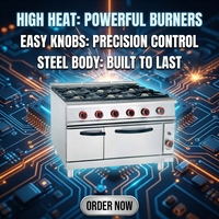 Cuisinière à gaz commerciale à 6 brûleurs avec four, en acier inoxydable, robuste, pour cuisine d'hôtel