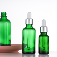 Flacon compte-gouttes en verre vert de plusieurs tailles, bouchons pipette noirs opaques, pour huiles essentielles, sérums faciaux, contenants cosmétiques vides