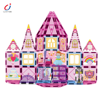 Bloques de construcción magnéticos Chengji para niños, juguetes educativos STEM, bloques de construcción magnéticos con temática de princesa, castillo rosa de dibujos animados