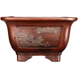 Pot à fleurs carré Zisha, forme de jardinière rectangulaire, style antique, inspiré du Zen, pour bonsaï de bureau - Product Image 5