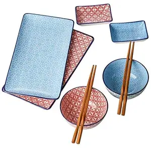 Porselein Sushi Set Sushi Plaat Sushi Maker Machine 2 Dip Bowls 2 Paar Bamboe Eetstokjes Voor Thuis