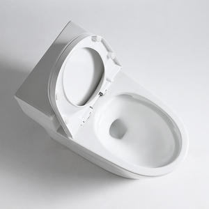 WC moderne monobloc en céramique à réservoir bas, sans bride, sur pied, à évacuation verticale, double chasse, pour hôtels - Product Image 5