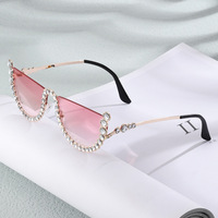 Lunettes de soleil œil de chat diamantées pour femme, semi-cerclées, monture en cristal, strass, lunettes de mode 2025