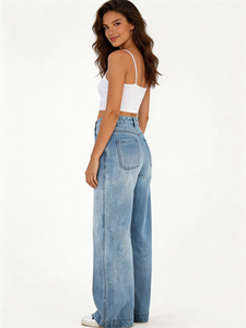 Jean baggy vintage américain pour <span class=keywords><strong>femme</strong></span>, taille haute, coupe droite, jambe large, en denim bleu délavé, style streetwear <span class=keywords><strong>chic</strong></span> rétro - Product Image 4