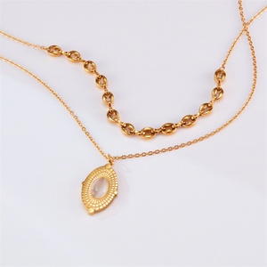 Hot Sale Products Stainless Steel Double Layer Chain <b>Necklace</b> <b>Opal</b> Pendant <b>Necklace</b> - Product Image 5