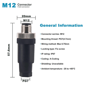 สายเซ็นเซอร์แบบมีซ็อกเก็ตตัวผู้ตัวเมีย M12 IP67 4p 5p พร้อมแผงยึดแบตเตอรี่  ขั้วต่อกันน้ำ M12 แบบติดแผง  ขั้วต่อแผง 4 ขา ขั้วต่อ M12 - Product Image 3