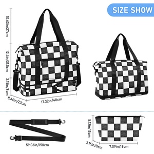 2PCS Black White Checkered Design Gym Tote Hawaii Outline Flower Gym Garment Duffle Bag Custom Travel Bag with <b>Trolley</b> Sleeve - Product Image 3