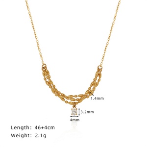 Collar de Cadena con Eslabones Delicados, Chapado en Oro, Acero Inoxidable, con Colgante de Zirconia, Gargantilla para Mujer - Product Image 2