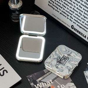 Led Light Folding Mirror Square Rechargeable Portable Makeup Mirror With Usb Charging For Travel And Home Use - Product Image 5