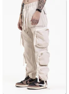 Custom Loose Style Multi Pocket Men Cargo Pants Woven Patchwork Color Bunched Sports Cargo Pants For Men