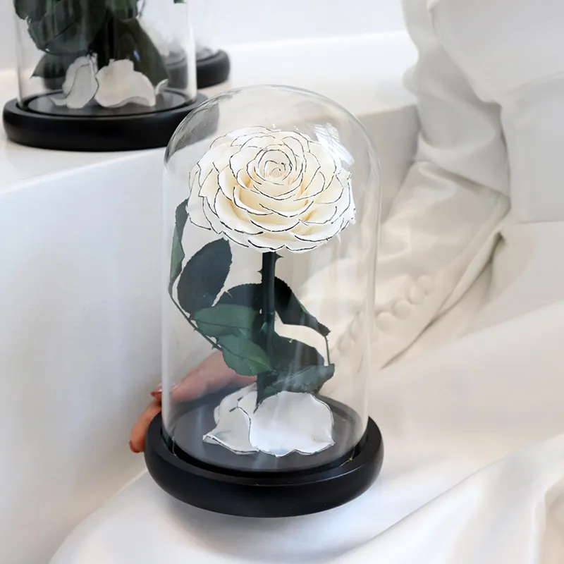 Customize eternal Roses Box gift Dome Rose Glass Preserved Eternal Roses in Glass Dome for wedding Valentines's Day Gift