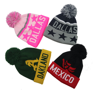 Gorro de punto Jacquard Sports New <span class=keywords><strong>York</strong></span> Team con logotipo personalizado con pompón de borla para clima frío - Product Image 1