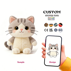 Peluche Gatto Grigio Personalizzato alla Moda, Realizzato con Tecnica di Ricamo e Tessuto Morbido, Bambola di Peluche Esclusiva Personalizzata - Product Image 1