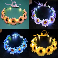 Guirlande Lumineuse Tournesol, Couronne de Fleurs LED Clignotante Faite à la Main en Résine Plastique, Style Mori Girl, pour Attractions Touristiques et Marchés Nocturnes