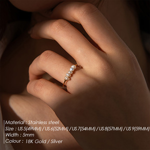 Модное кольцо 18K позолоченное натуральное пресноводное жемчужное кольцо из нержавеющей стали для женщин ювелирные изделия - Product Image 2