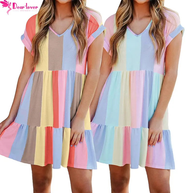 Dear-Lover New Arrivals Trending Mini Dress Multicolor Striped Summer Dress Women