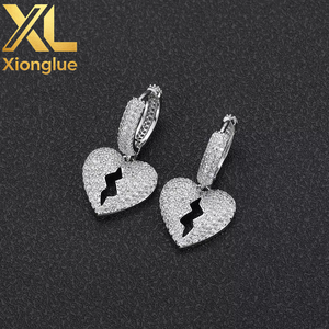 Hop <b>Real</b> Gold With Bling <b>Crystal</b> Zircon Rap Heartbreak Earrings Pendant for Women Men - Product Image 2