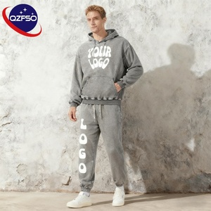 QZFSO 420 GSM Acid Wash US Size Jogger Suit Fabricante Logotipo personalizado Chándal de moda para hombre Color Block Conjunto de dos piezas con capucha - Product Image 1