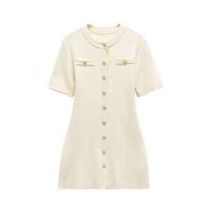 Nuovi Abiti da Donna Primaverili e Autunnali, Mini Vestiti Ecologici con Collo a <span class=keywords><strong>O</strong></span>, Maniche Corte in Maglia, Vita Naturale, Traspiranti, Sexy e da Club - Product Image 2