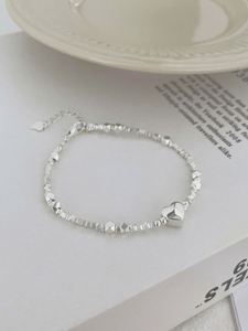 Dylam Minimalist Design Hypoallergenic Non Tarnish S925 Silver Rhodium Plated <b>Beaded</b> Heart Pendant <b>Bracelet</b> for Women - Product Image 4