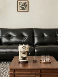 Sofá de Cuero Negro Premium con Mechones, 4 Plazas, con Patas Metálicas, para Sala de Estar Estilo Mid-Century - Product Image 6