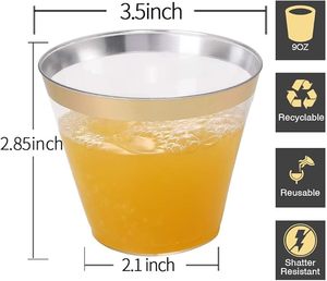 Vasos de Plástico Dorados Transparentes Elegantes de 9 Oz, Copas de Vino Desechables, Vasos Desechables <span class=keywords><strong>para</strong></span> Bodas, Ideales <span class=keywords><strong>para</strong></span> Fiestas - Product Image 3