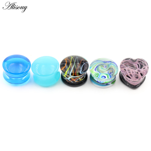 Alisouy 2 uds colorido amor corazón redondo vidrio tapones para los oídos túneles Guges Camilla expansor extensor pendientes Piercing joyería del cuerpo - Product Image 2