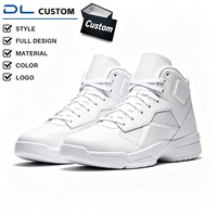 Chaussures de basketball montantes unisexe entièrement blanches en toile denim et maille synthétique, baskets d'entraînement à lacets, logo entièrement personnalisable, vente en gros
