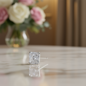 Champagne White Asscher Cut Diamond <b>Stud</b> <b>Earrings</b> For Women Classic Geometric Claw Setting <b>Fine</b> Jewelry - Product Image 2