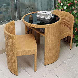 Set Salotto da Esterno in Rattan Salvaspazio per Balcone, 3 Pezzi: Divano Lounge, Tavolo da Pranzo e Sedie per Patio - Product Image 3