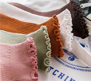 <span class=keywords><strong>Chaussettes</strong></span> courtes en <span class=keywords><strong>coton</strong></span> à volants de couleur unie pour femmes - Product Image 2