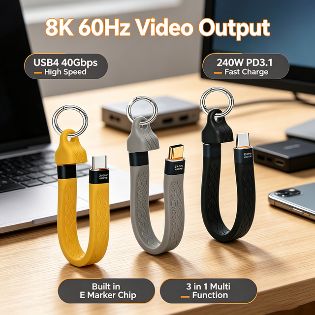 USB4 Type C to Type C Cable 240W PD3.1 Fast Charging 40Gbps Data 8K60Hz Video E Marker Chip Laptop Phone Docking Station Office