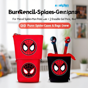 Marvel Spiderman Peter Cute Fabric Pencil Case with Zipper Closure + 2 <b>Erasable</b> Gel <b>Pens</b> Red for Schools & Offices - Product Image 3