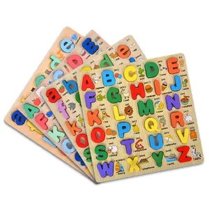 Mainan kubus teka-teki belajar pendidikan dini 3D permainan papan Jigsaw ABCD kognitif bentuk angka kayu untuk anak laki-laki dan perempuan