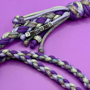 5 फीट लंबे बैंगनी सिल्वर ग्लिटर और लैवेंडर रंग पैराकॉर्ड कुत्ते के साथ पैराकॉर्ड कुत्ते पट्टा और शामिल ट्रैफिक लीड - Product Image 5