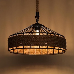 Lustre LED <span class=keywords><strong>noir</strong></span> en <span class=keywords><strong>fer</strong></span> <span class=keywords><strong>forgé</strong></span> et corde de chanvre, style industriel rétro américain, 220V, pour restaurant, bar ou boutique - Product Image 2