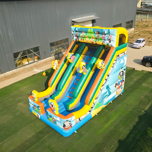 Tobogán de agua inflable con personajes de dibujos animados, toboganes inflables de doble carril, tobogán de agua inflable gigante para adultos al aire libre - Product Image 1