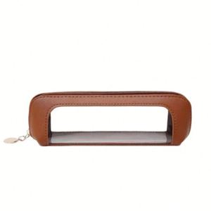 Estuche transparente para lápices de cuero PU con ventana y cremallera para la escuela y la oficina - Product Image 1