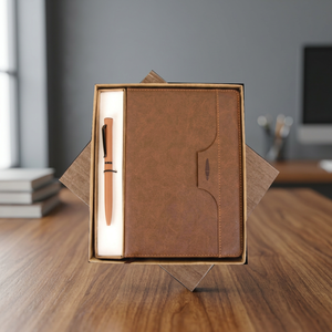 Brown PU Leather Notebook and Pen <b>Gift</b> <b>Set</b> in Presentation Box - Product Image 3