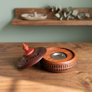 Brûleur d'encens artisanal en bois de santal avec insert métallique, diffuseur aromatique pour une utilisation toute l'année, décoration Ramadan Aïd, cadeau - Product Image 1